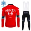 Set Fietsshirt Lange Mouw + Lange Koersbroek 2024 Arkea-B B Hotels Winter Thermal Fleece Rood